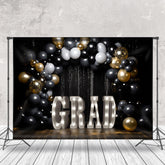 Aperturee - Black Glitter Sequin Theme Congrats Grad Backdrop